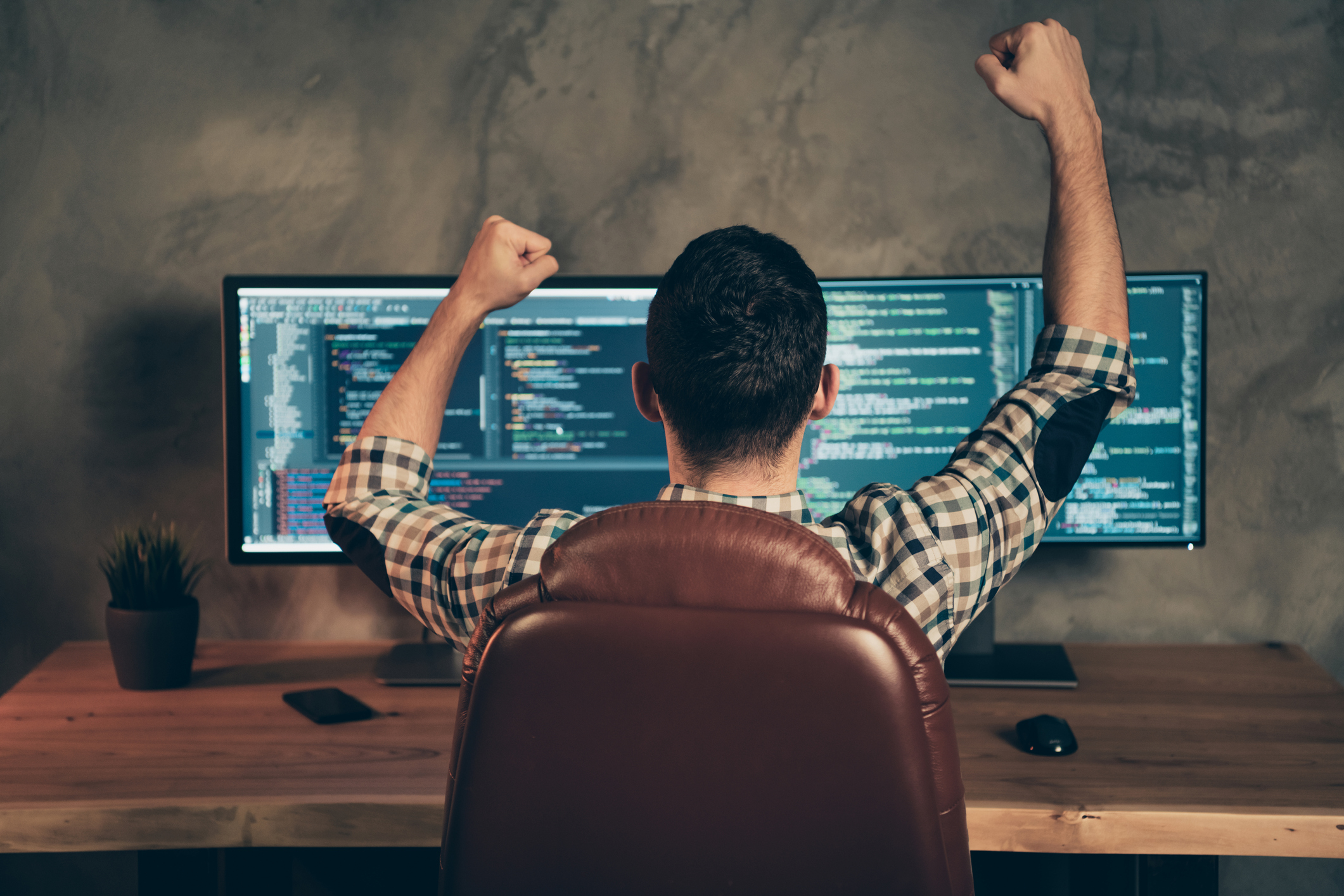 happy guy at desk